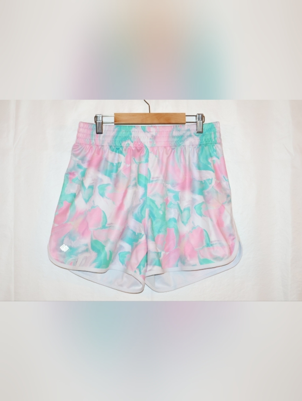 ZELOS Marbled Pastel Running & Performance Shorts-Pink & Mint Green.